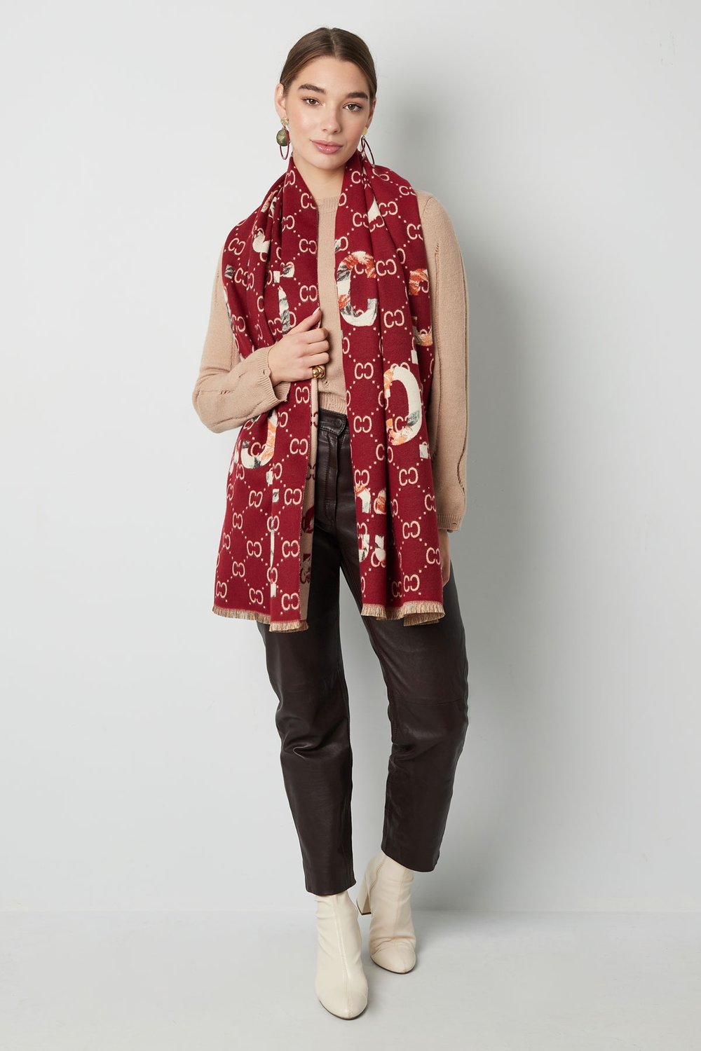 Sciarpa invernale con stampa C - rossa h5Immagine3